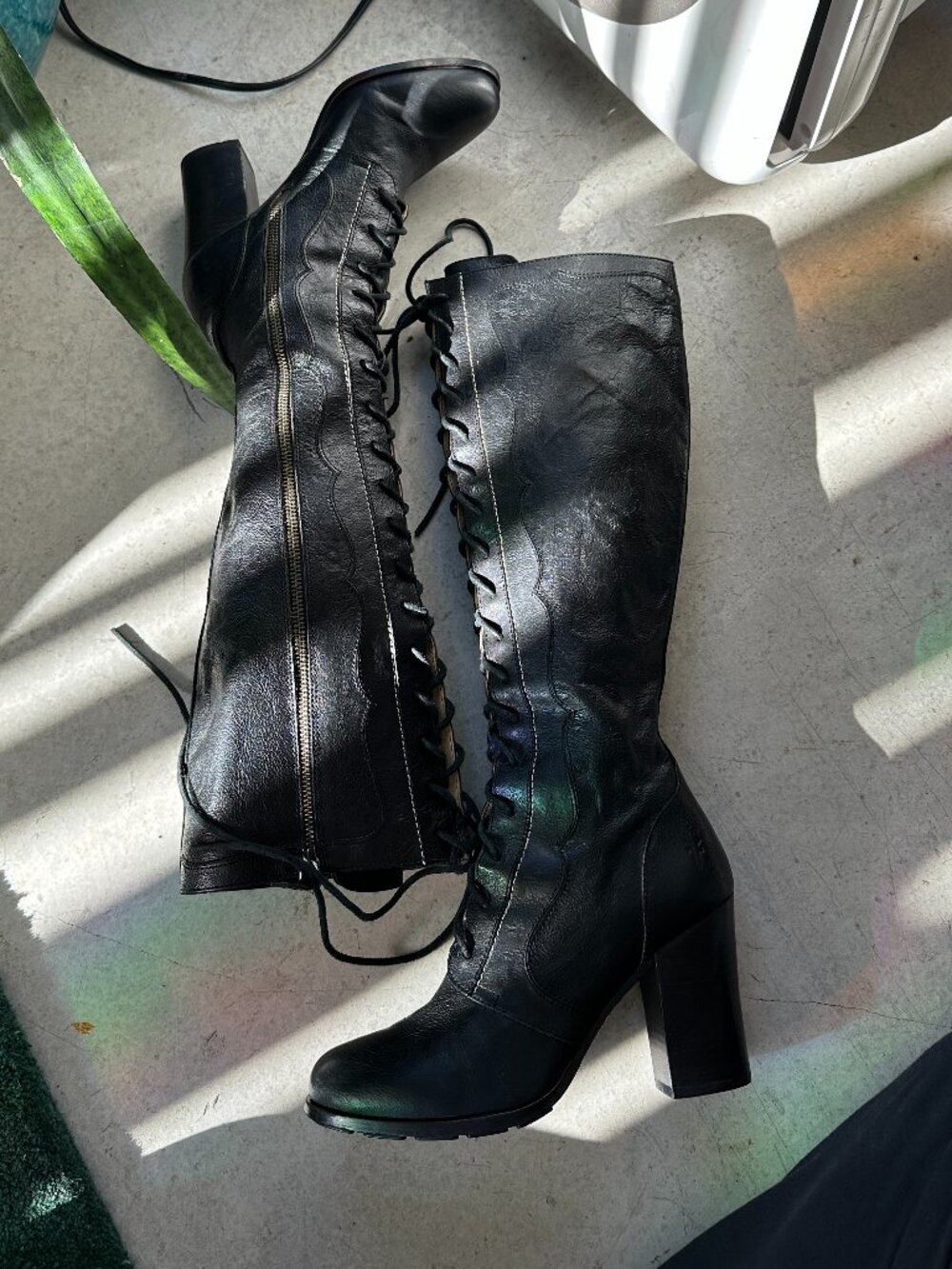Frye x Anna Sui Collab Parker Tall Leather Lace Up Boots 8 - Picture 6 of 12